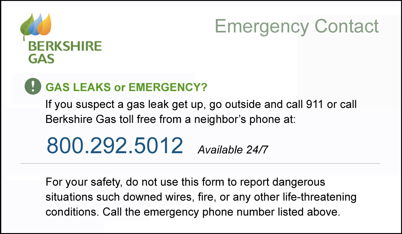 Berkshire Gas emergency contact information